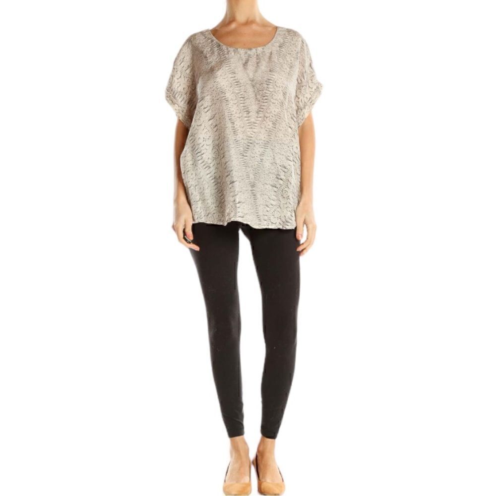 Gorgeous Cabi 100% Silk Snake Skin Pattern Beige and Grey Cap. dolman sleeve top
